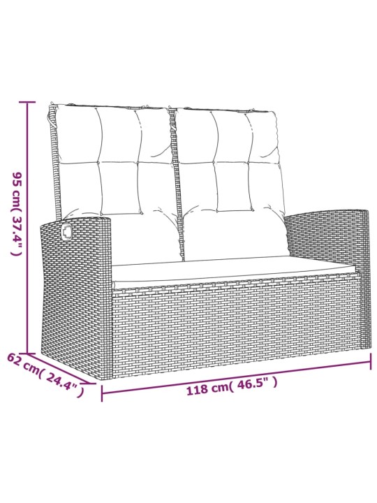 Atgāžams dārza sols ar matračiem, 118 cm, pe rotangpalma, melns