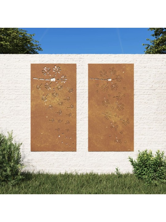 Dārza sienas rotājumi, 2 gab., 105x55 cm, tērauds, rūsas efekts