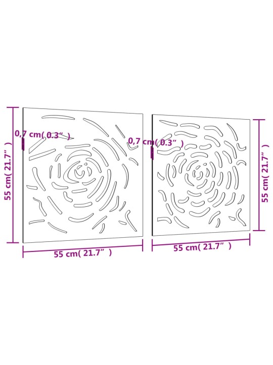 Dārza sienas rotājumi, 2 gab., 55x55 cm, tērauds, rūsas efekts