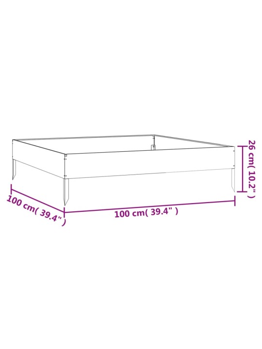 Augstā dārza puķu kaste, 100x100x26 cm, tērauds, rūsas efekts