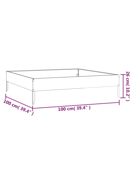 Augstā dārza puķu kaste, 100x100x26 cm, tērauds, rūsas efekts