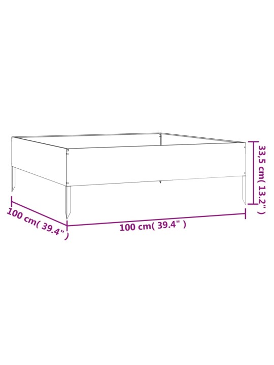 Augstā dārza puķu kaste, 100x100x33,5 cm, tērauds, rūsas efekts