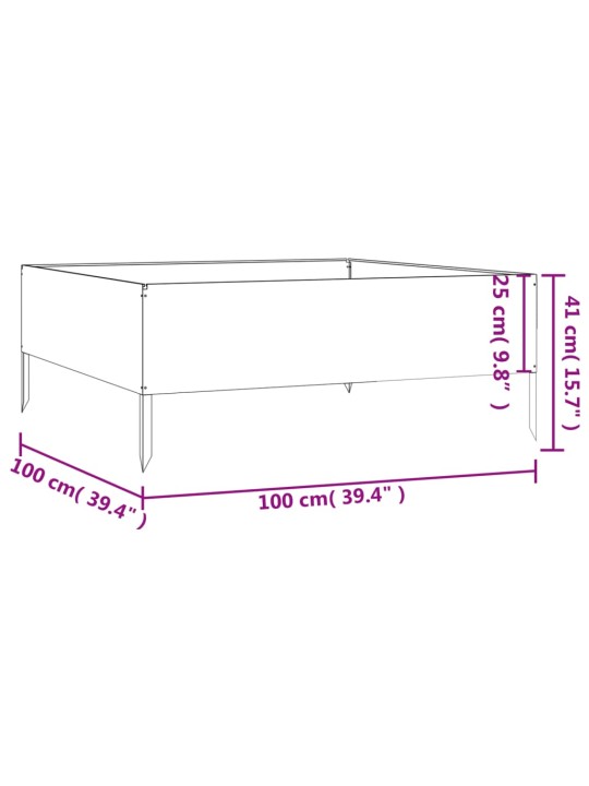 Augstā dārza puķu kaste, 100x100x41 cm, tērauds, rūsas efekts