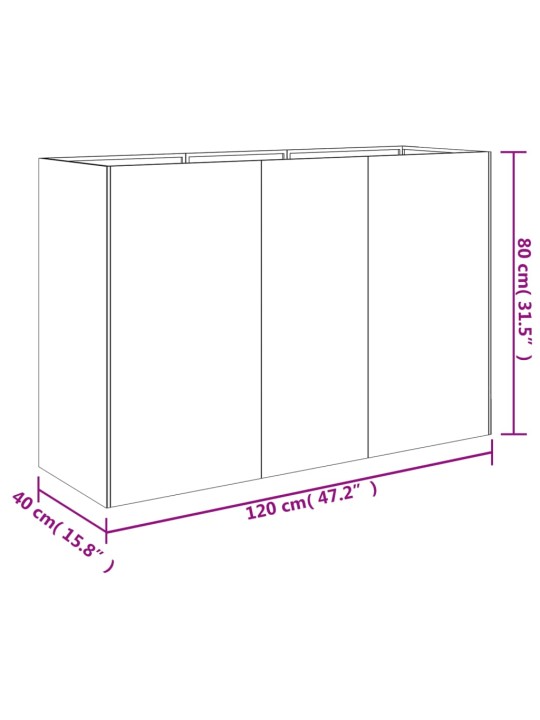 Augstā dārza puķu kaste, 120x40x80 cm, tērauds ar rūsas efektu
