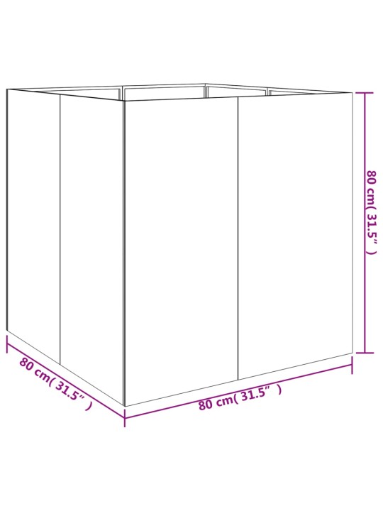 Dārza puķu kaste, 80x80x80 cm, tērauds ar rūsas efektu