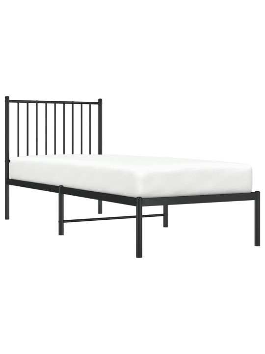 Gultas rāmis ar galvgali, melns metāls, 75x190 cm