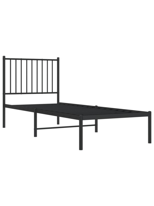 Gultas rāmis ar galvgali, melns metāls, 75x190 cm
