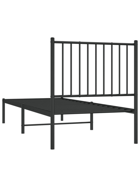 Gultas rāmis ar galvgali, melns metāls, 75x190 cm
