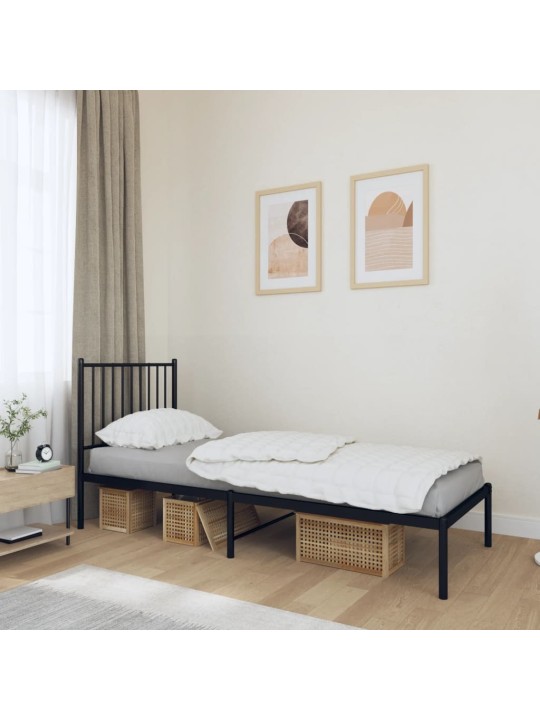 Gultas rāmis ar galvgali, melns metāls, 75x190 cm