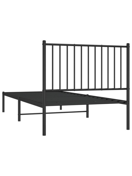 Gultas rāmis ar galvgali, melns metāls, 90x200 cm