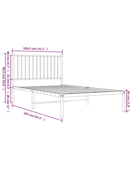 Gultas rāmis ar galvgali, melns metāls, 100x200 cm