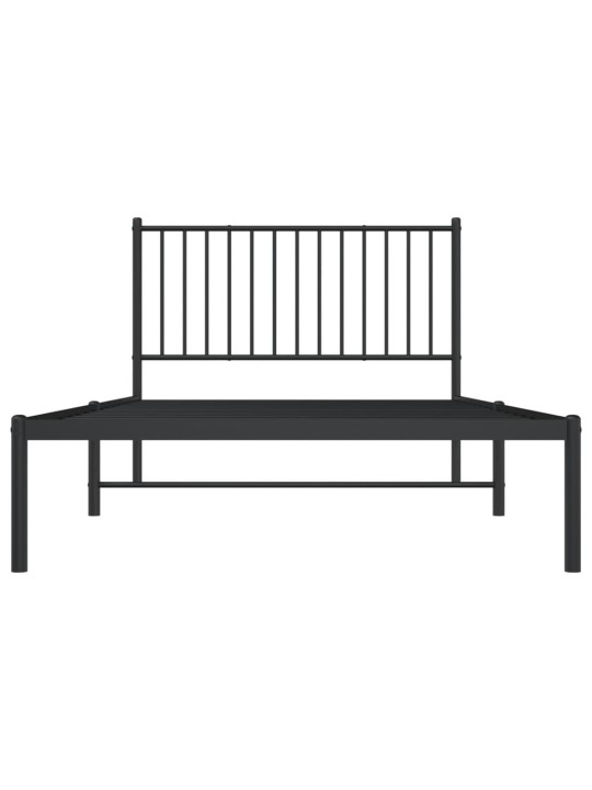 Gultas rāmis ar galvgali, melns metāls, 107x203 cm