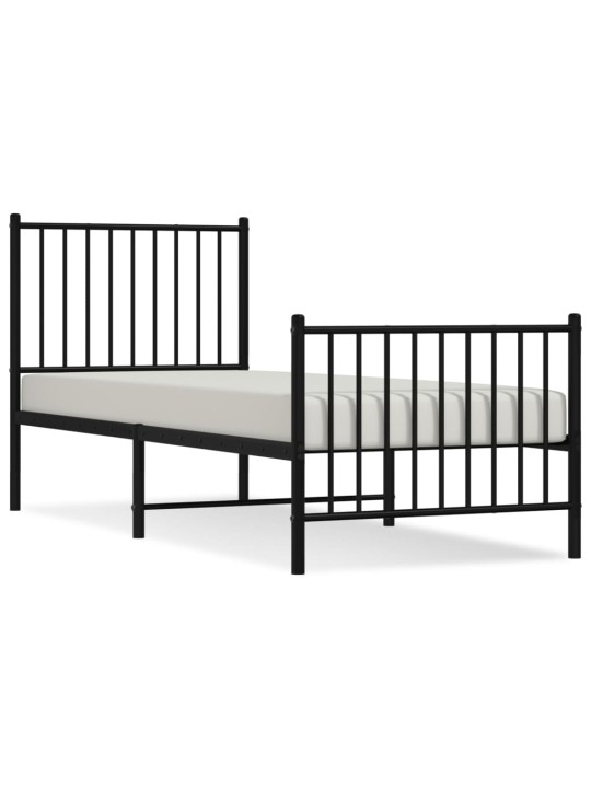 Gultas rāmis ar galvgali un kājgali, melns metāls, 75x190 cm