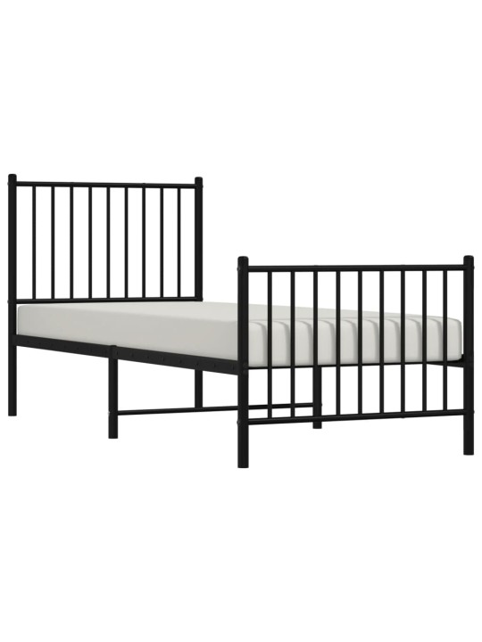 Gultas rāmis ar galvgali un kājgali, melns metāls, 75x190 cm