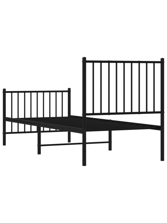 Gultas rāmis ar galvgali un kājgali, melns metāls, 75x190 cm
