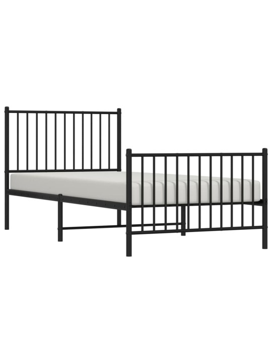 Gultas rāmis ar galvgali un kājgali, melns metāls, 90x200 cm