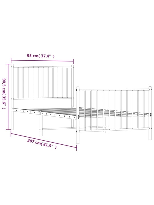 Gultas rāmis ar galvgali un kājgali, melns metāls, 90x200 cm