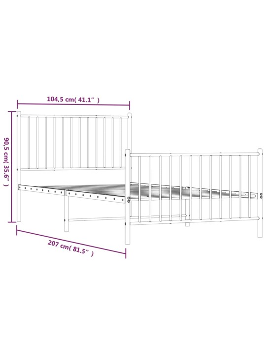 Gultas rāmis ar galvgali un kājgali, melns metāls, 100x200 cm