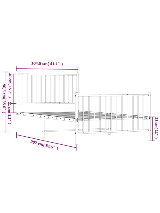 Gultas rāmis ar galvgali un kājgali, balts metāls, 100x200 cm
