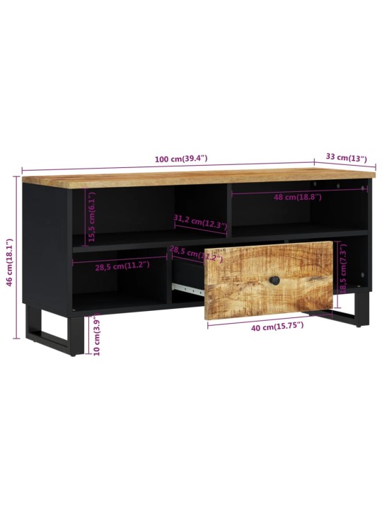 Tv skapis, 100x33x46 cm, mango masīvkoks, inženierijas koks
