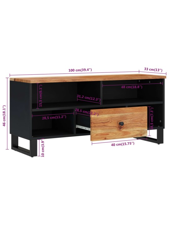 Tv skapis, 100x33x46 cm, akācijas koks, inženierijas koks