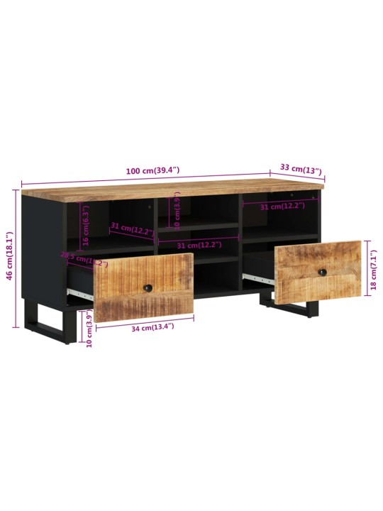 Tv skapis, 100x33x46 cm, mango masīvkoks, inženierijas koks