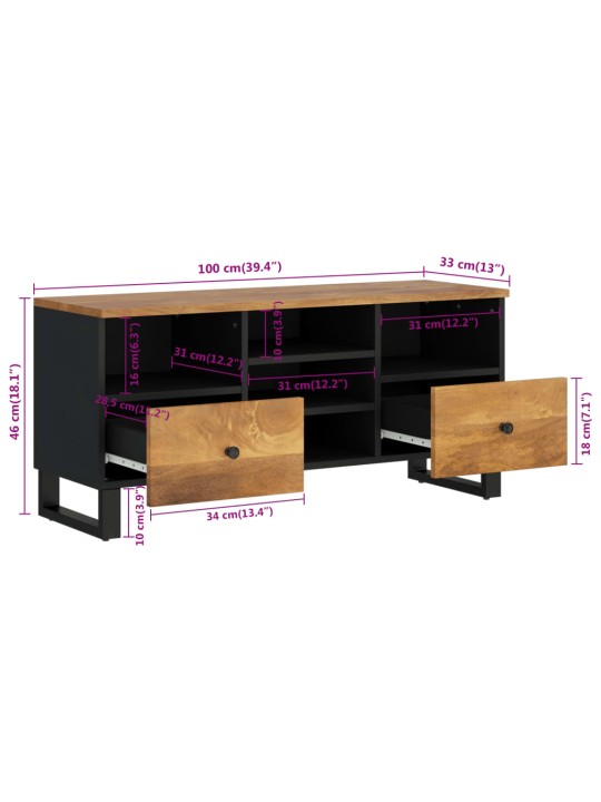 Tv skapis, 100x33x46 cm, mango masīvkoks, inženierijas koks
