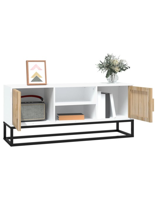 Tv skapītis, balts, 105x30x45 cm, inženierijas koks, dzelzs