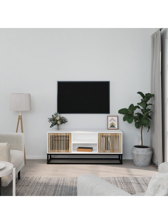 Tv skapītis, balts, 105x30x45 cm, inženierijas koks, dzelzs