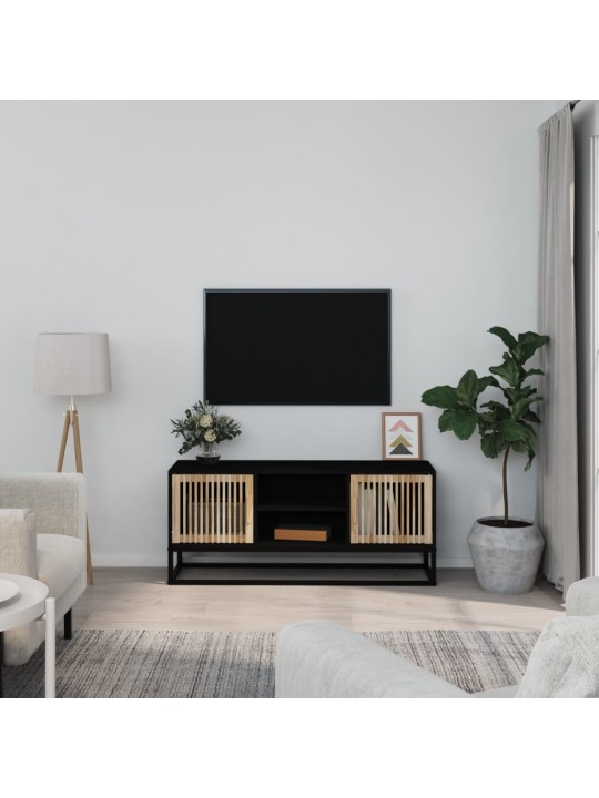 Tv skapītis, melns, 105x30x45 cm, inženierijas koks, dzelzs