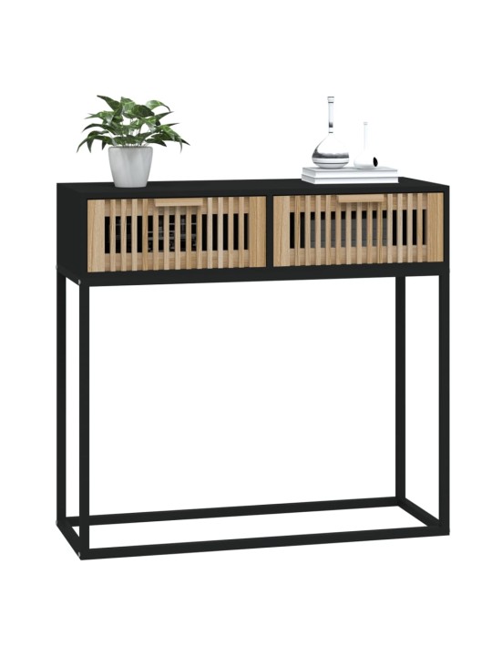Konsoles galdiņš, melns, 80x30x75 cm, inženierijas koks, dzelzs