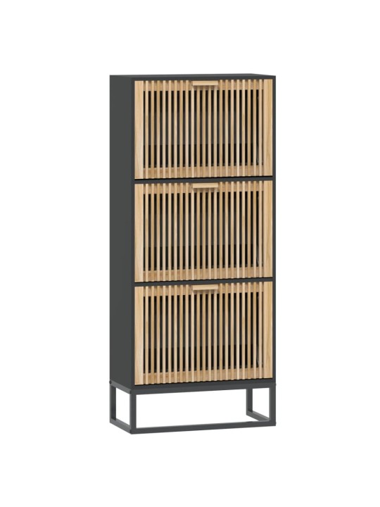 Apavu plaukts, melns, 52x25x120 cm, inženierijas koks