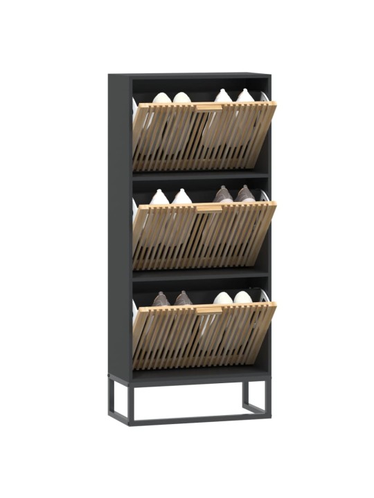 Apavu plaukts, melns, 52x25x120 cm, inženierijas koks