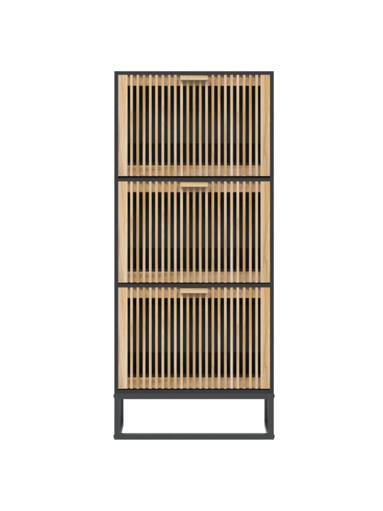Apavu plaukts, melns, 52x25x120 cm, inženierijas koks