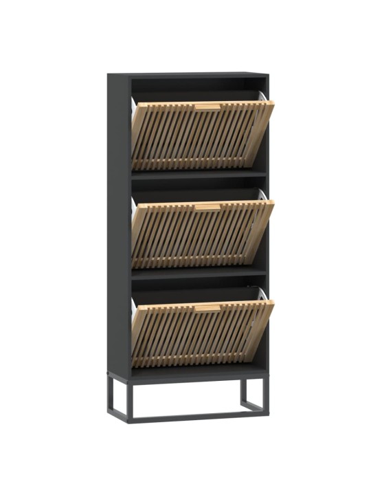 Apavu plaukts, melns, 52x25x120 cm, inženierijas koks