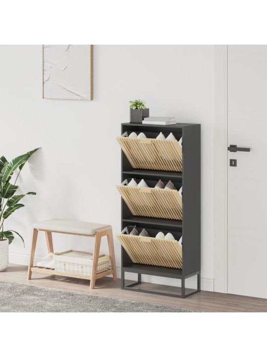 Apavu plaukts, melns, 52x25x120 cm, inženierijas koks