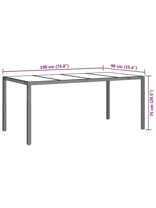 Dārza ēdamais galds bēša 190 x 90 x 75 cm poliūtu rotangpalma