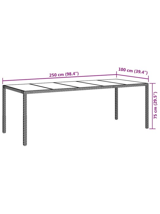 Dārza ēdamais galds brūna 250 x 100 x 75 cm poliūtu rotangpalma