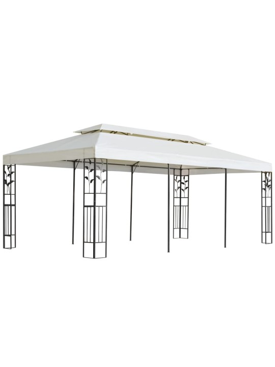 Dārza nojume ar dubulto jumtu, 6x3 m, balta, tērauds