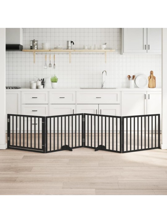 Suņu vārti ar durvīm, salokāmi, 4 paneļi, 320 cm, papeles koks