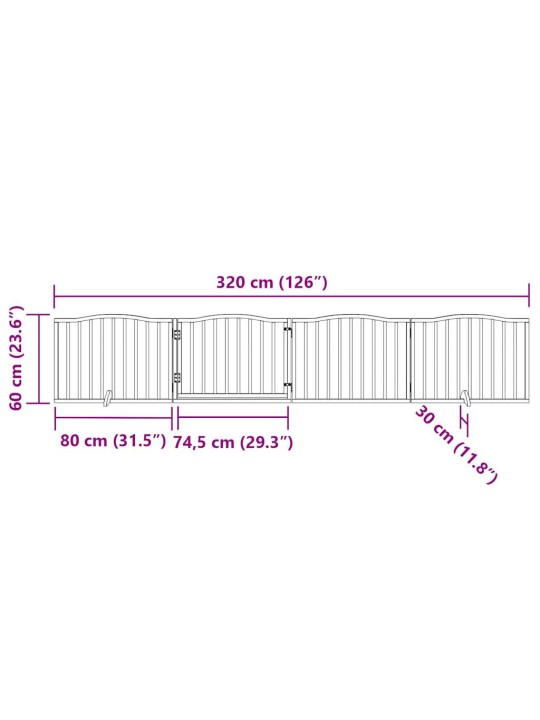 Suņu vārti ar durvīm, salokāmi, 4 paneļi, 320 cm, papeles koks