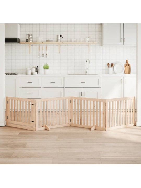 Suņu vārti ar durvīm, salokāmi, 4 paneļi, 320 cm, papeles koks
