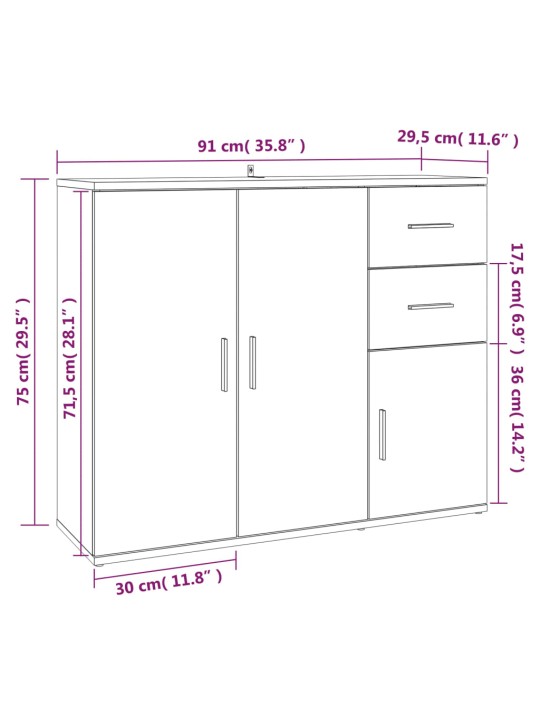 Kumode, balta, 91x29,5x75 cm, inženierijas koks