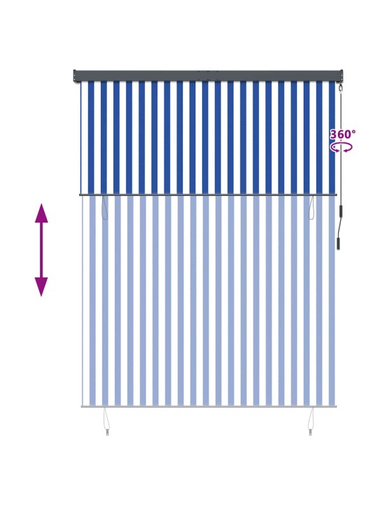 Āra ruļļu žalūzija striped zils un balts 200 x 250 cm audums