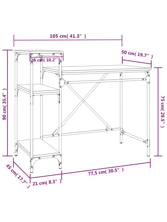 Rakstāmgalds ar plauktiem, 105x50x90 cm, inženierijas koks