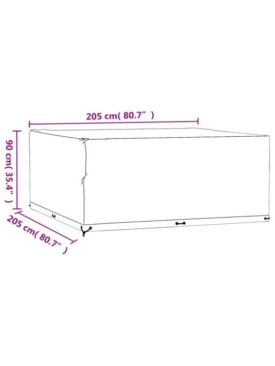 2 dārza mēbeļu pārklāji, 16 gredzeni, 205x205x90 cm, kvadrāta