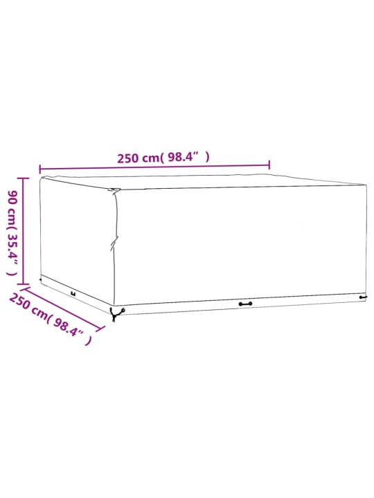 2 dārza mēbeļu pārklāji, 16 gredzeni, 250x250x90 cm, kvadrāta