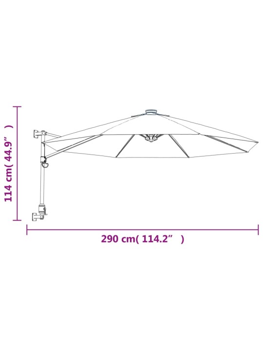 Pie sienas stiprināms saulessargs, 290 cm, spilgti sarkans