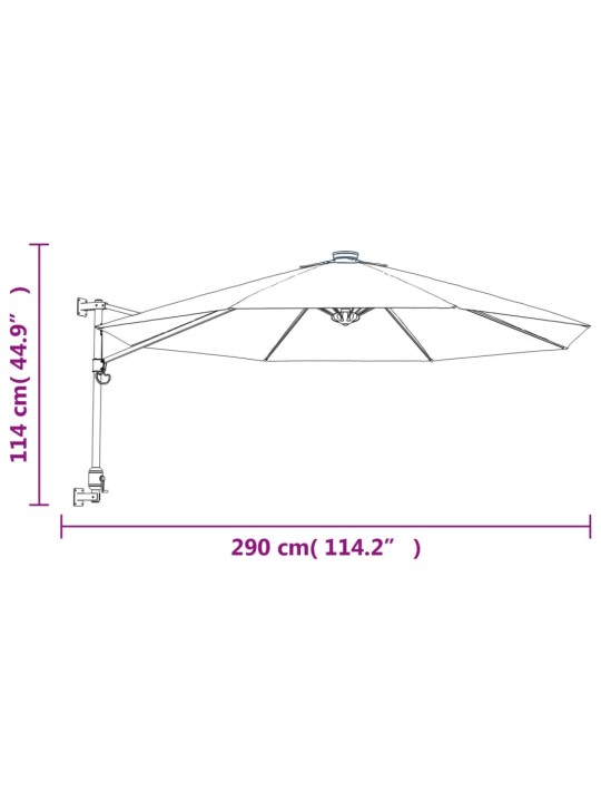 Pie sienas stiprināms saulessargs ar led, 290 cm, jūras zils