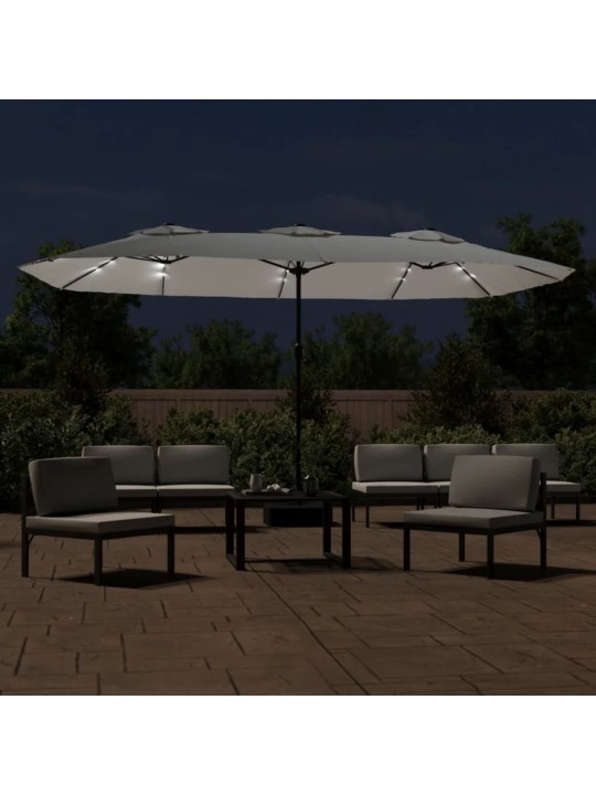 Saulessargs ar 2 jumtiņiem un led, 449x245 cm, smilšu balts